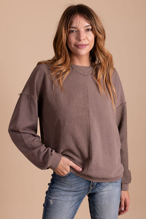 boutique dark mocha brown long sleeve sweater