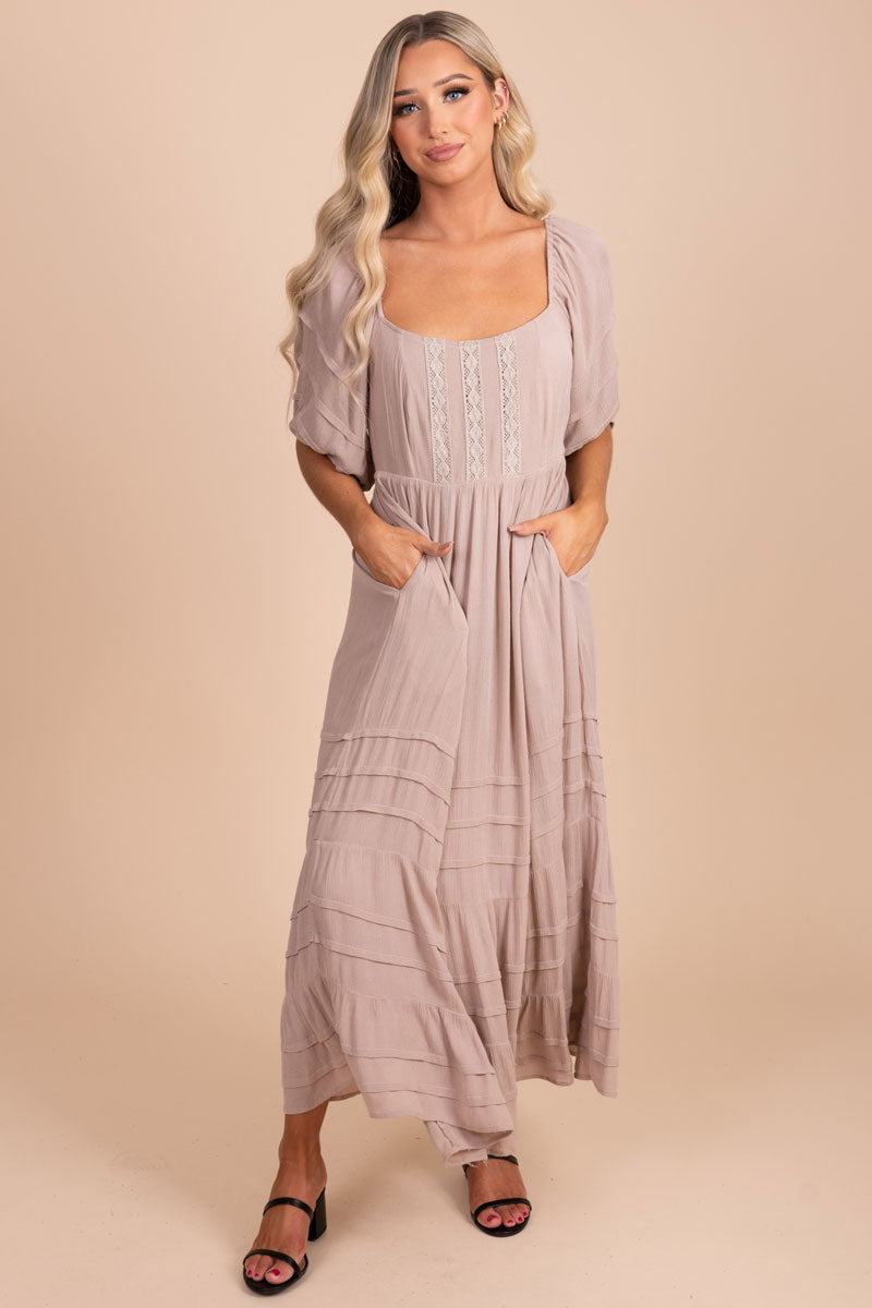 Taupe Light Brown Maxi Dress for Women