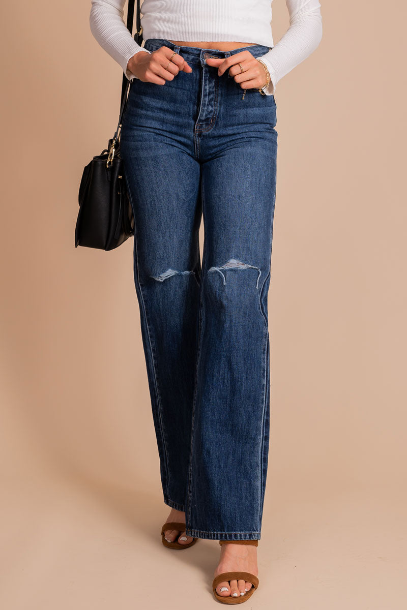 Women's Affordable Dark Wash KanCan Wide Leg Jeans