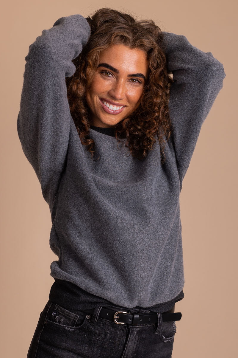 Women's Dark Gray Long Sleeve Sweater 