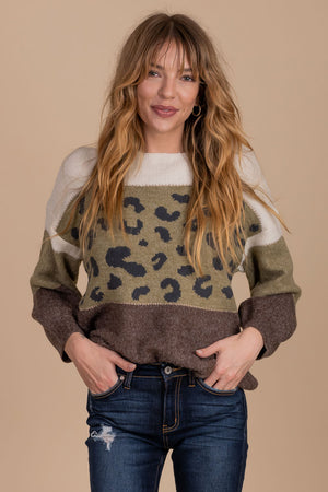 olive green leopard print sweater for fall and winter 2021