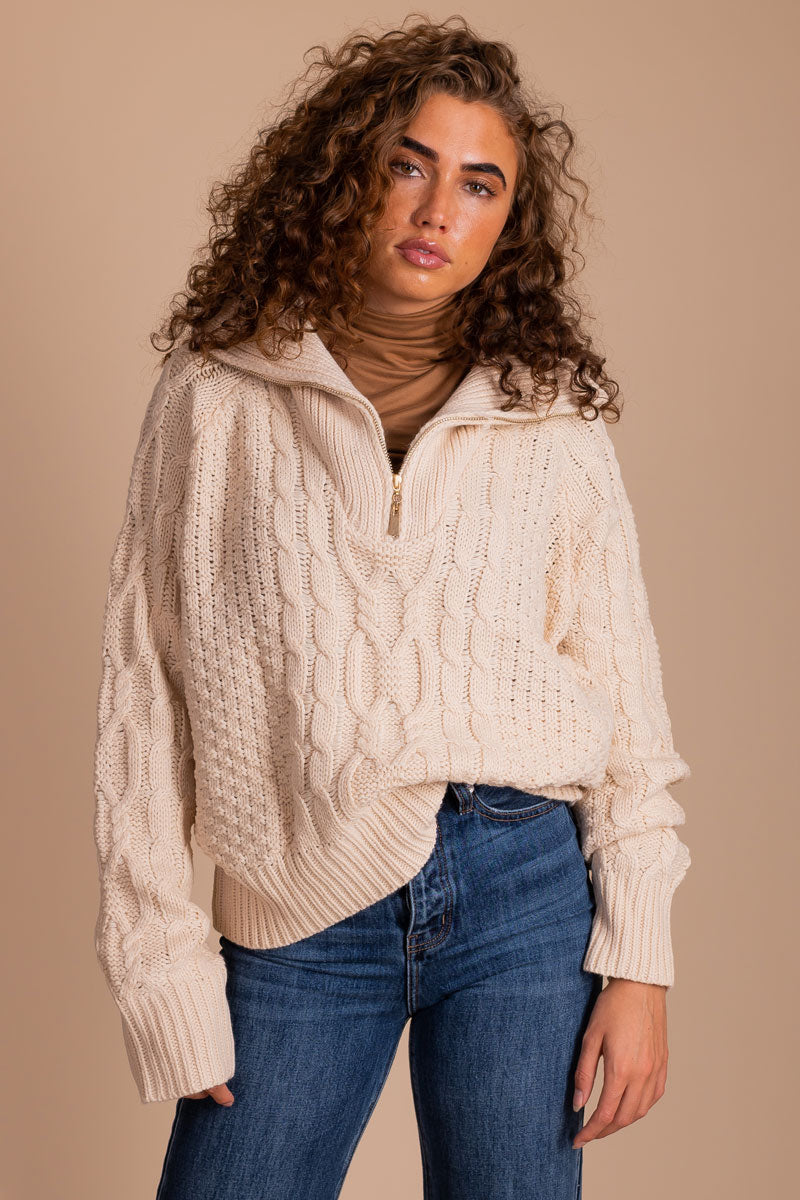 women's chunky cableknit sweater