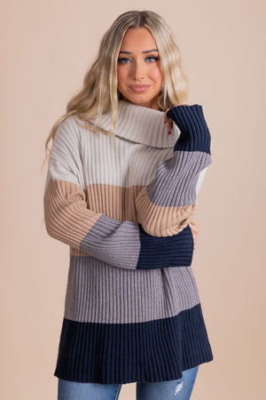women's striped ribbed sweater