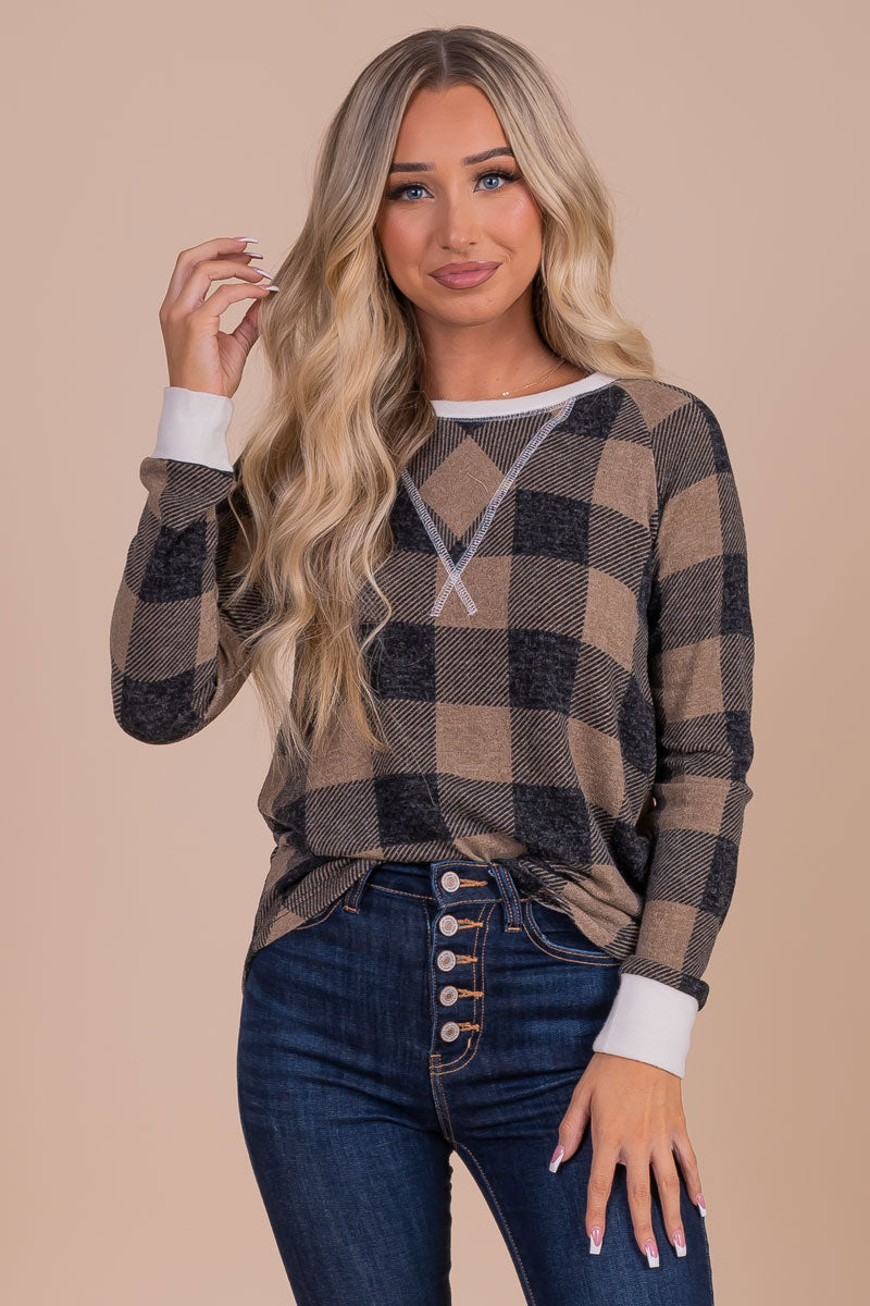 women's plaid holiday top