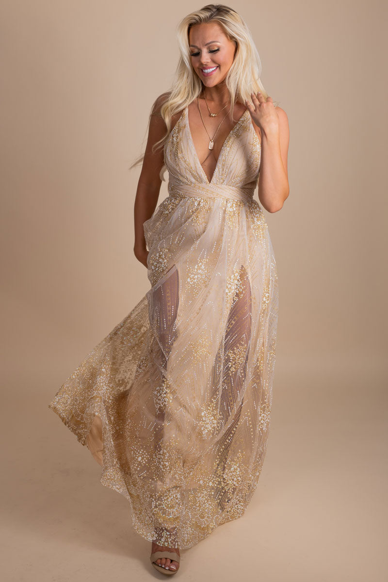 shimmery maxi dress for women