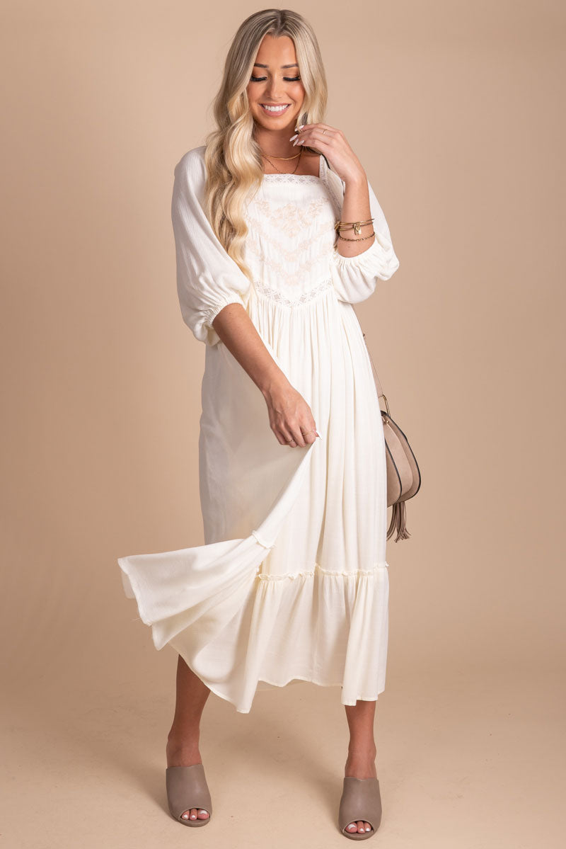 women's midi length white dress