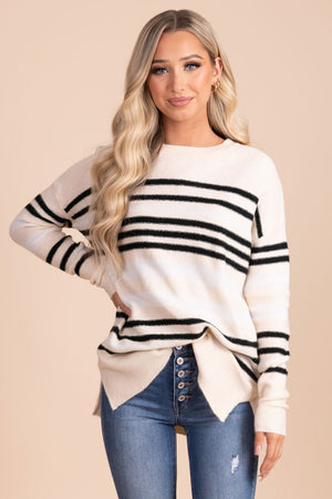 soft striped long sleeve sweater