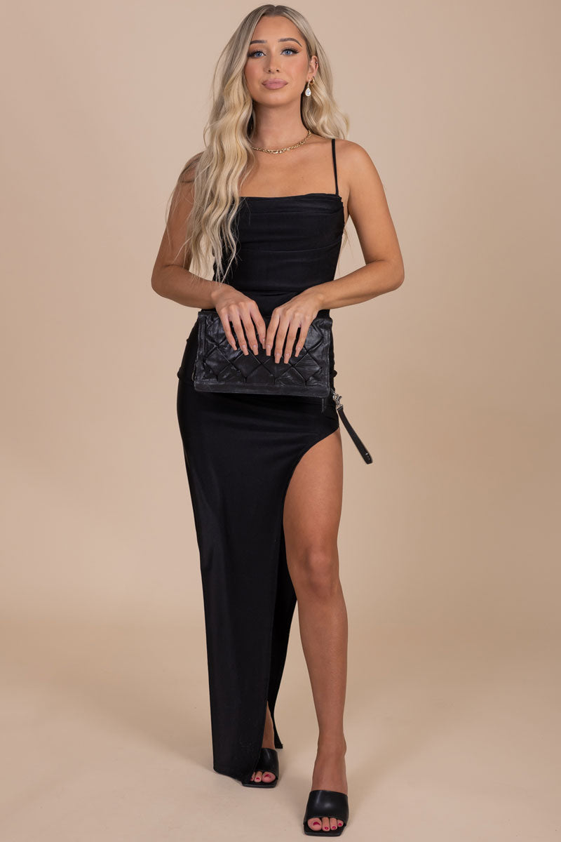 boutique women's maxi length gown with side slit