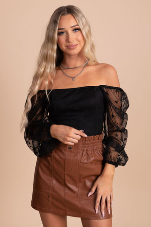 women's black sheer long sleeve top