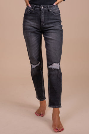 Faded Wash Jeans in Black For Women