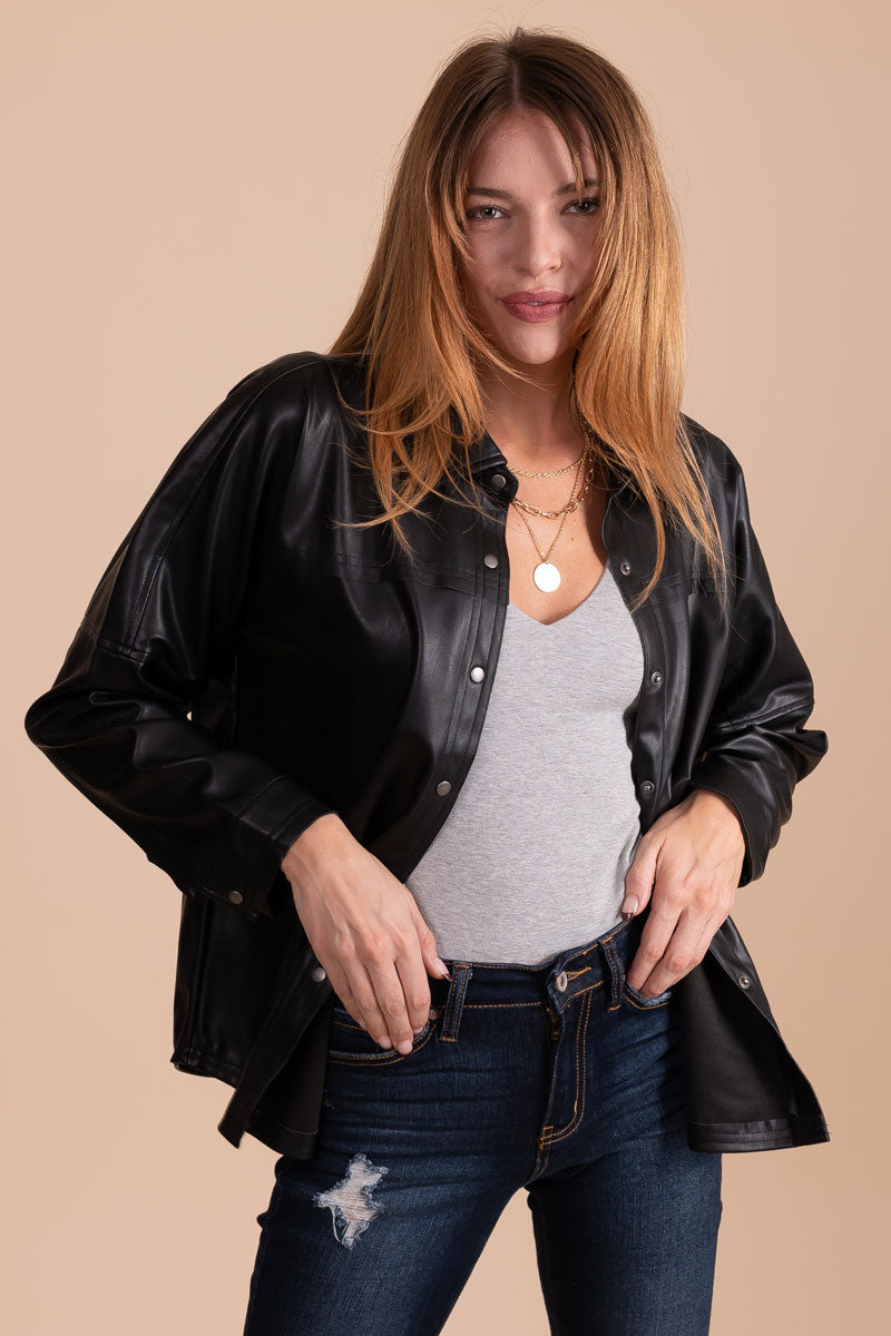 women's faux leather shacket