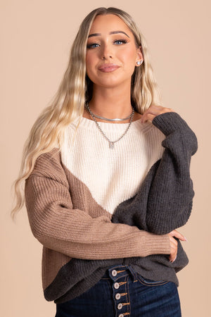 boutique color block neutral sweater