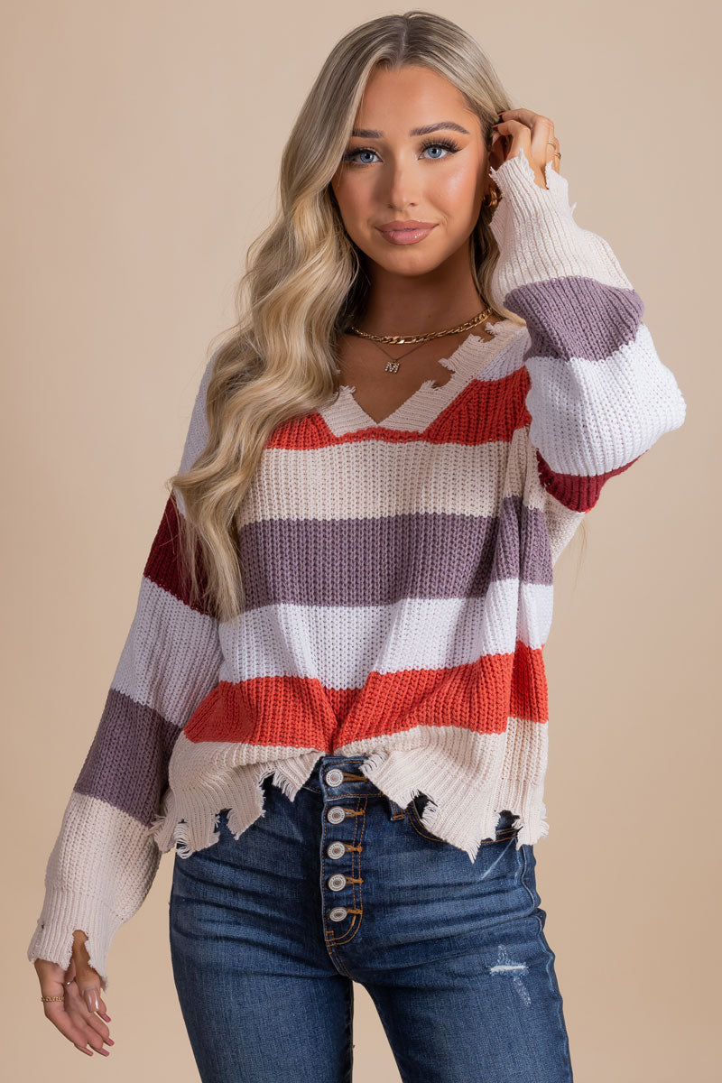 When We Kiss Striped Pullover Sweater