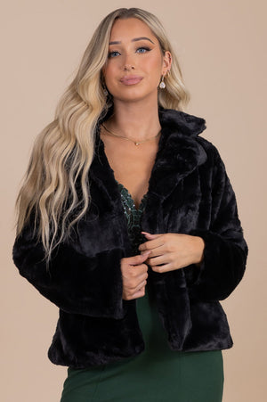 boutique women's black faux fur winter coat