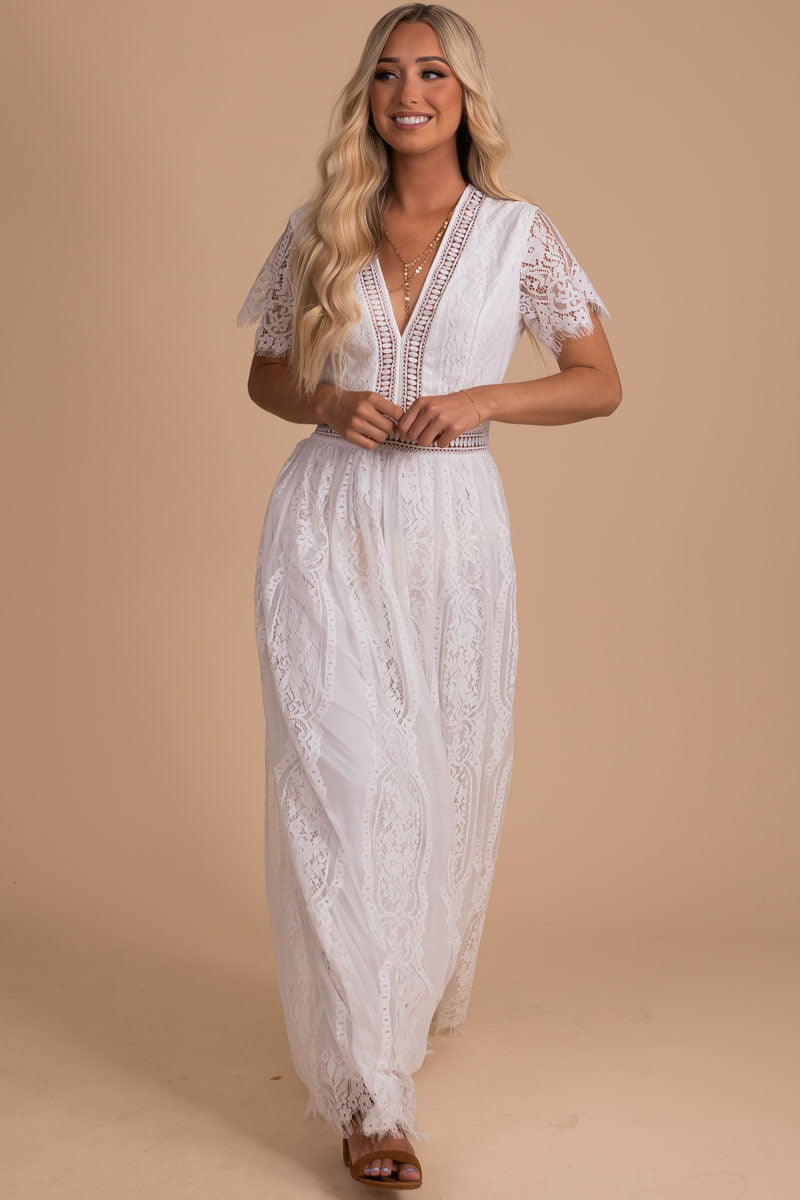 lace maxi dress for women white