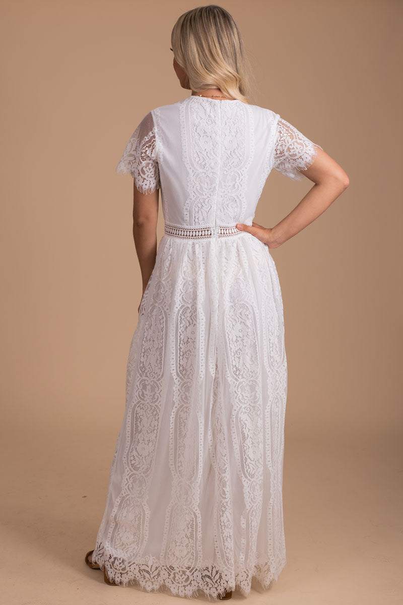 women's lace white special occasion maxi dress