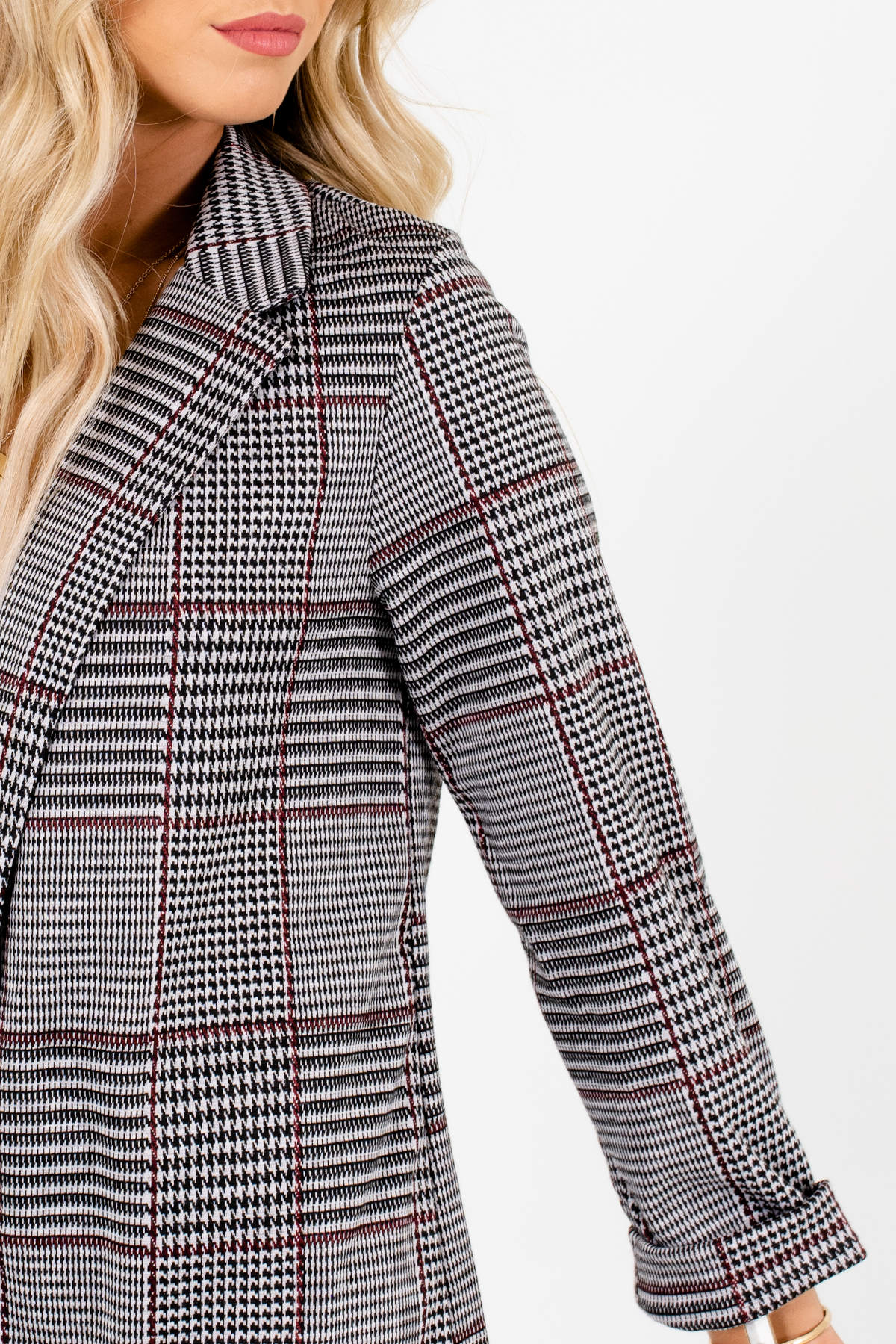 Gray Houndstooth Plaid Blazers Affordable Online Boutique