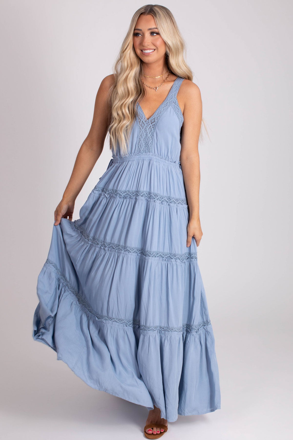 Flowy Blue Maxi Dress for Women