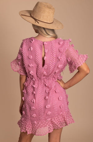 Women's Pink Summer Dress Textured Mini Dress