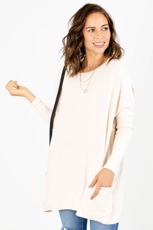 Cream Front Pocket Boutique Sweater