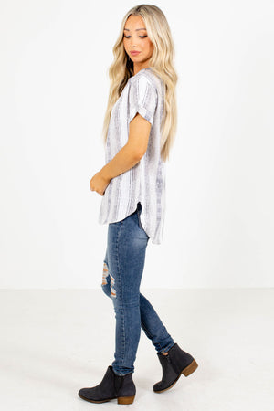 Women's Boutique Top in White and Gray