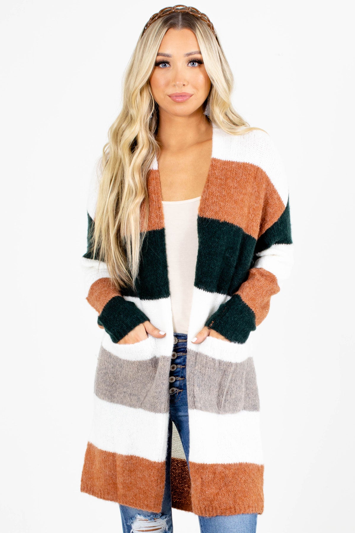 Boutique Cardigan with Stripes
