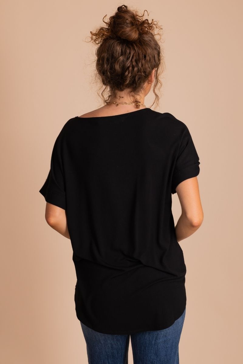 Women's Black Cuffed Sleeve Boutique Top