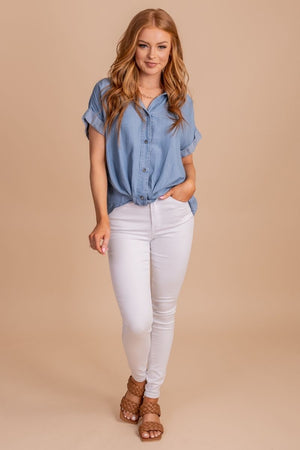 Blue Cute and Comfortable Boutique Blouses for Women
