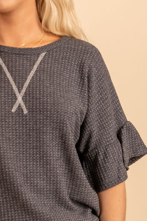 Women's Dark Gray Waffle Knit Boutique Top