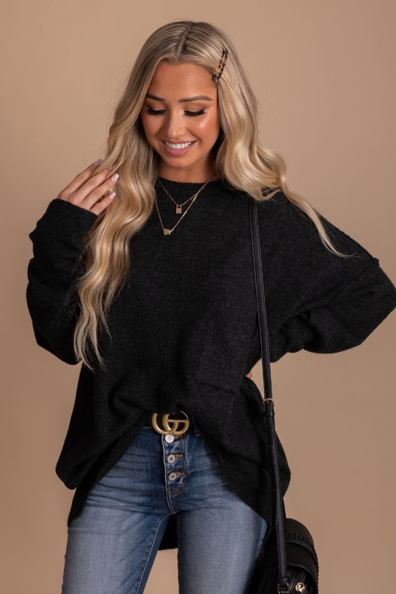Dark Gray Boutique Knit Sweaters for Women