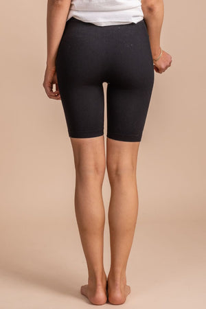 Women's Black Ribbed Boutique Biker Shorts