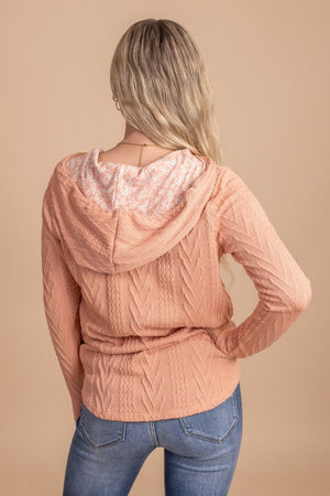 Women's Light Pink Floral Hood Boutique Sweater