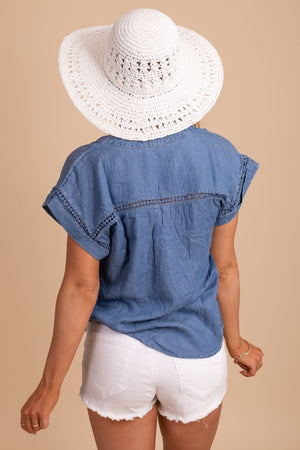 Women's Blue Chambray Boutique Tops
