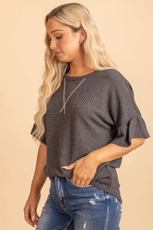 Women's Dark Gray Relaxed Fit Boutique Blouse
