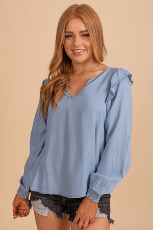 Can't Forget Chambray Blouse - Light Blue