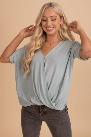 Going Steady Short Sleeve Boutique Top In Green-light green