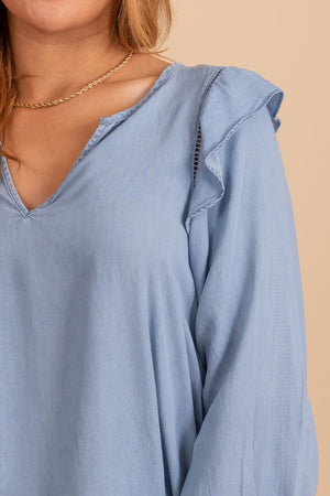 Light Blue Cute and Comfortable Boutique Blouses for Women
