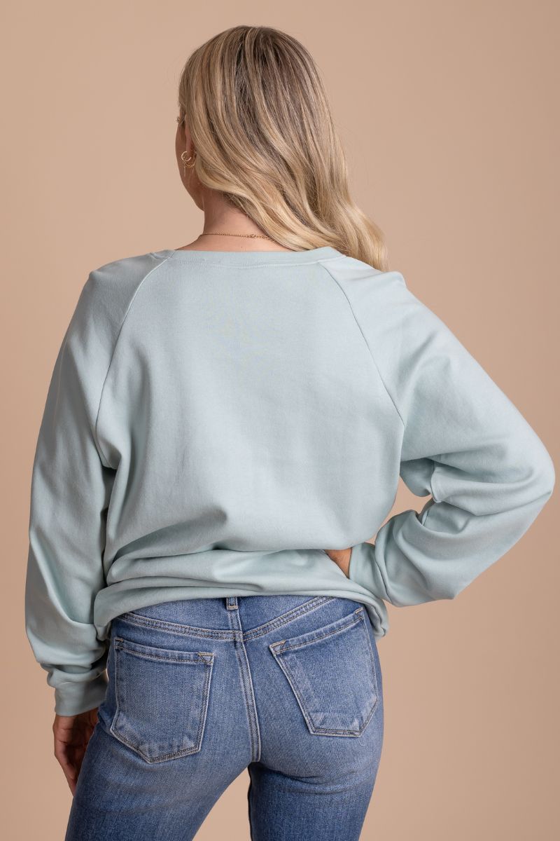 Light Green Long Sleeve Boutique Pullovers for Women