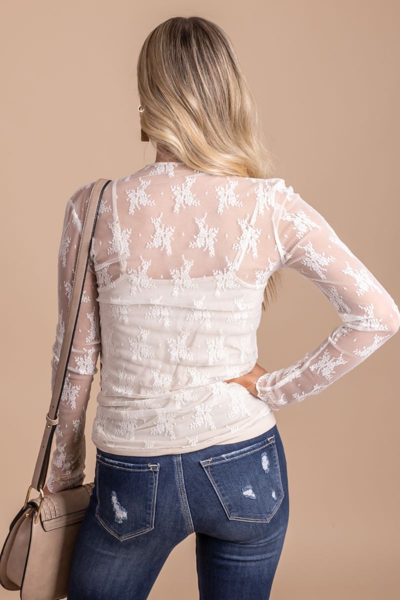 Women's White Floral Lace Boutique Top