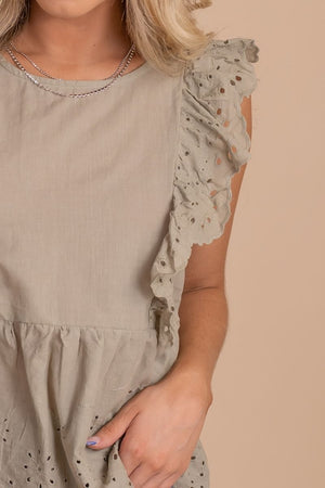 Light Green Ruffle Accented Boutique Tops for Women