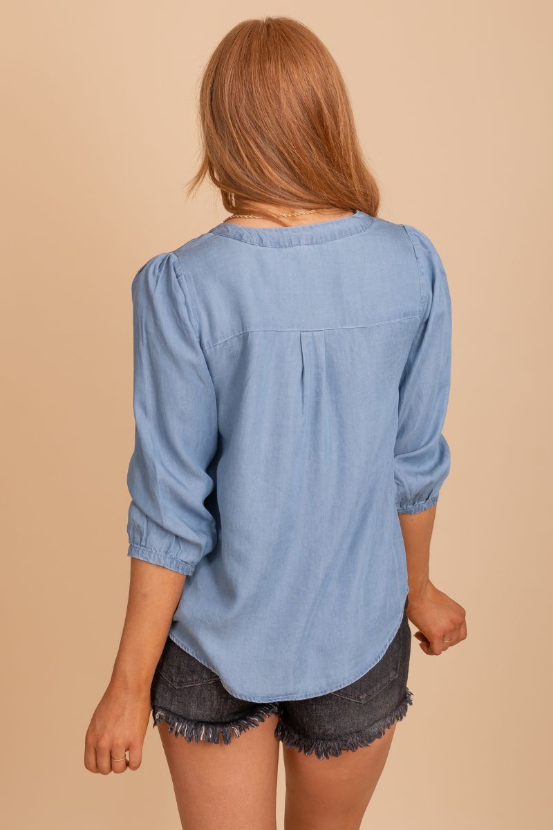 Women's Blue Embroidered Boutique Shirt