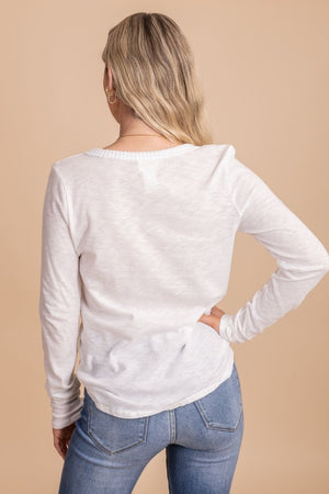 Women's White Long Sleeve Boutique Top