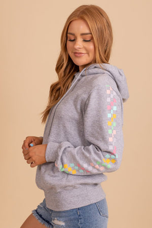 Off to the Races Checkerboard Hoodie - Light Gray