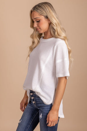 Women's White Relaxed Fit Boutique Tops