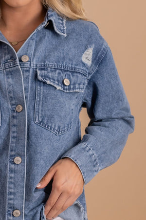 Blue Cute and Comfortable Boutique Denim Jackets for Women