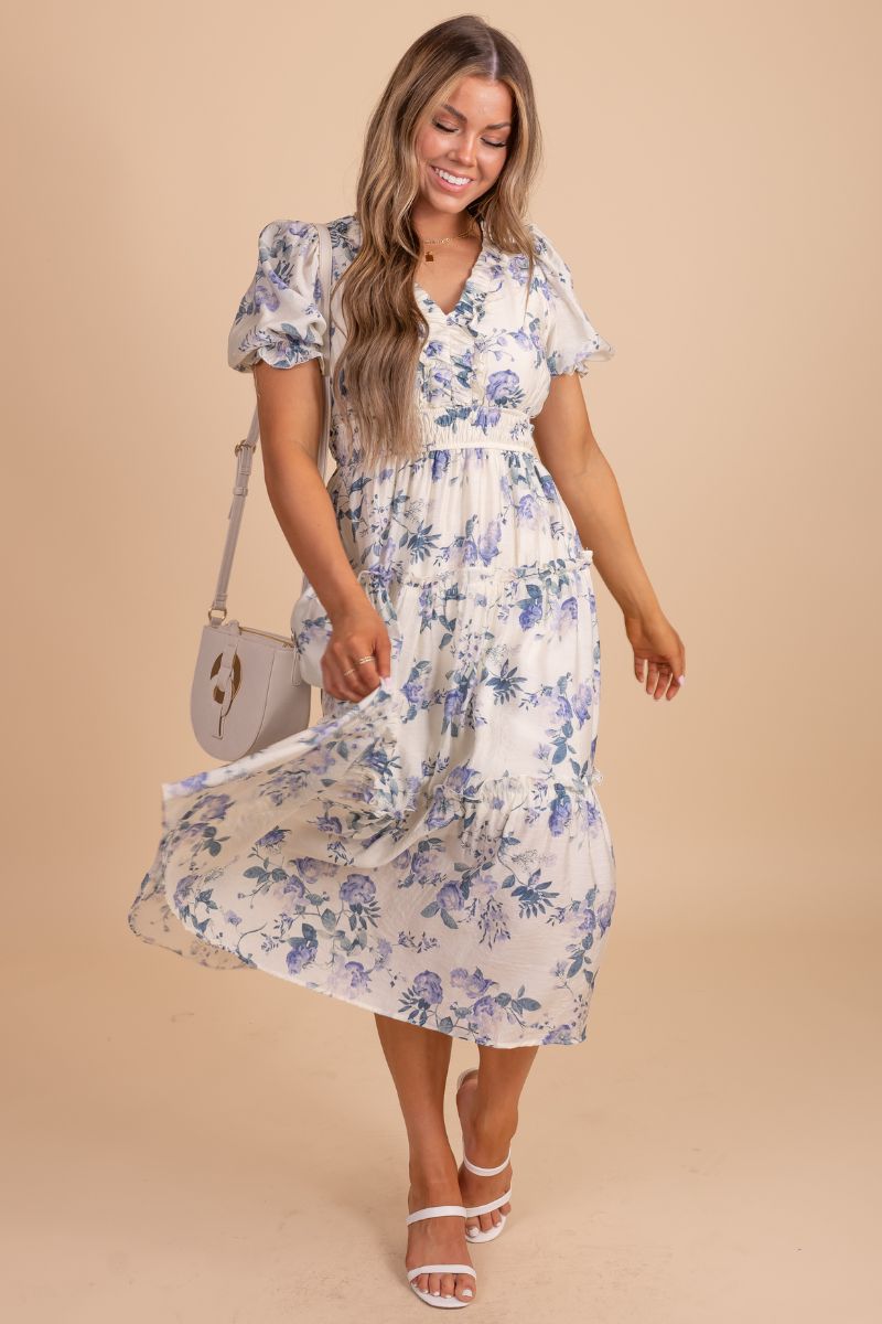 Here and Now Floral Midi Dress - Blue