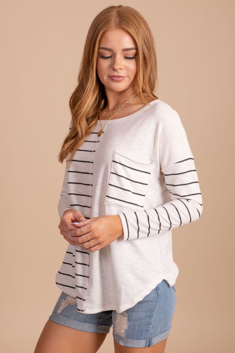 Women's White Long Sleeve Boutique Tops