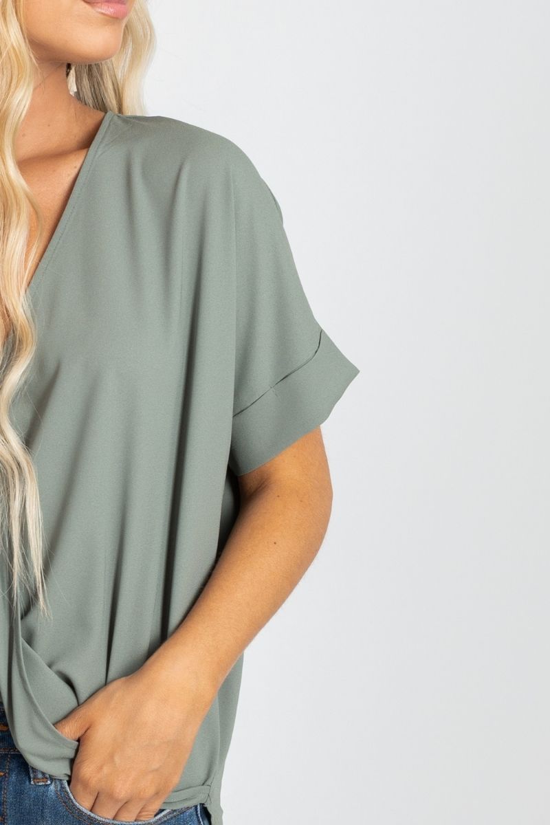 Women's Green Cute and Comfortable Boutique Wrap Top