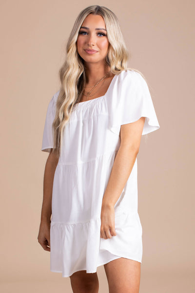 White tiered outlet smock dress