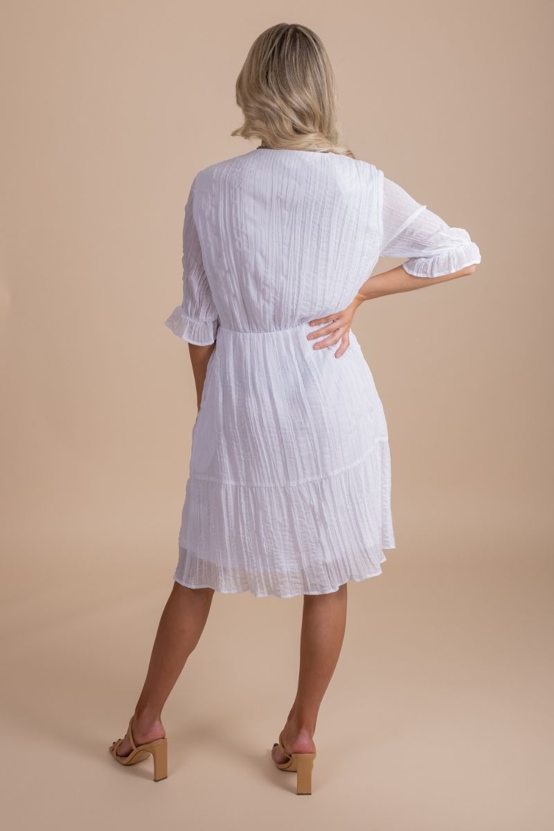 women's faux wrap tiered knee length dress